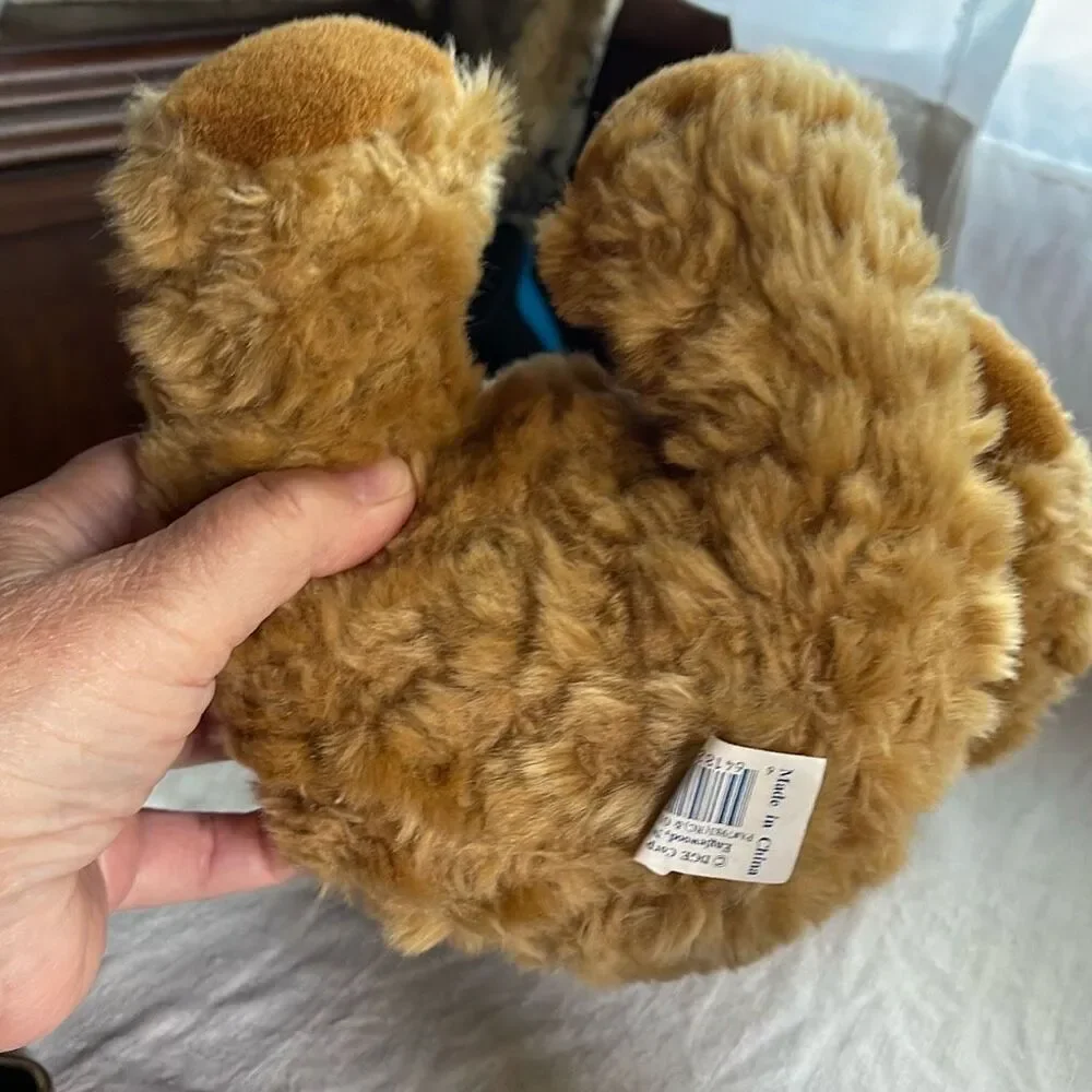 10” DGE plush curly haired Teddy bear with red heart.